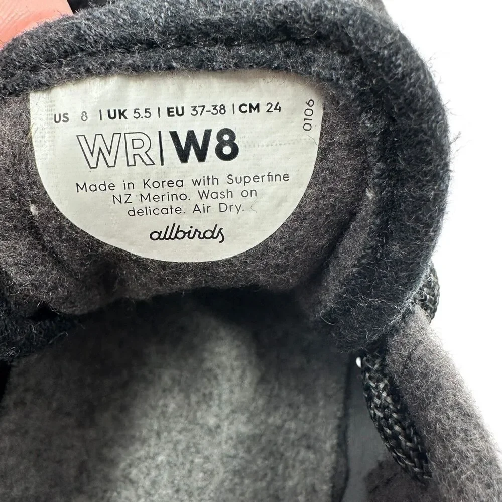 Allbirds Women's Dark Grey Merino Wool Lace‎ Up Sneakers Size 8